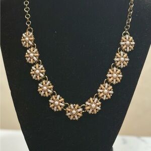 Gold-Tone Floral Statement Necklace in Cream